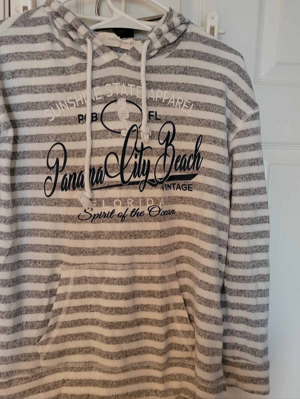 Panama City Beach Striped Hooded Pullover Sweatshirt - Gray/White